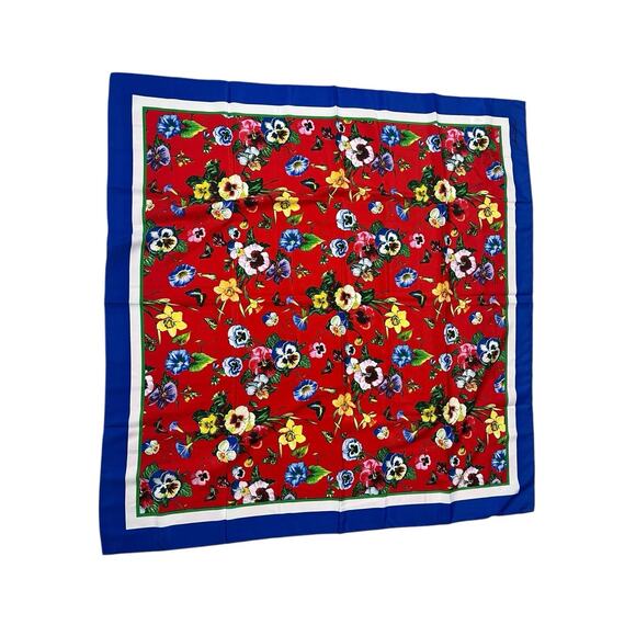 Linea Louis Dell'Olio Scarf Blue Red Floral Print Jac's Garden Square Spring - Picture 2 of 6